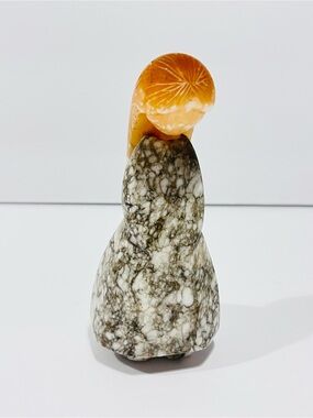 Vintage Russian Folk Marble & Selenite Hand Carved Girl Figurine 4.5”